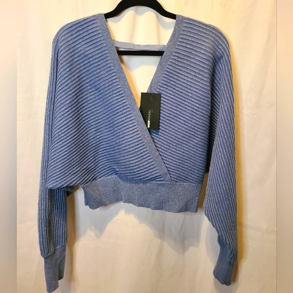 Fashion Nova NWT Light Blue w/ Glitter Sweater 179
